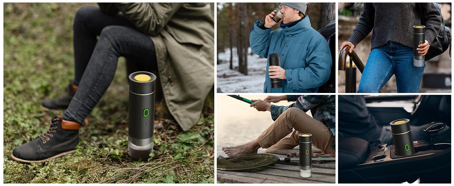 Portable espresso machine, coffee maker for on the go, 3-in-1 rechargeable coffee maker for the car, compatible with ground coff