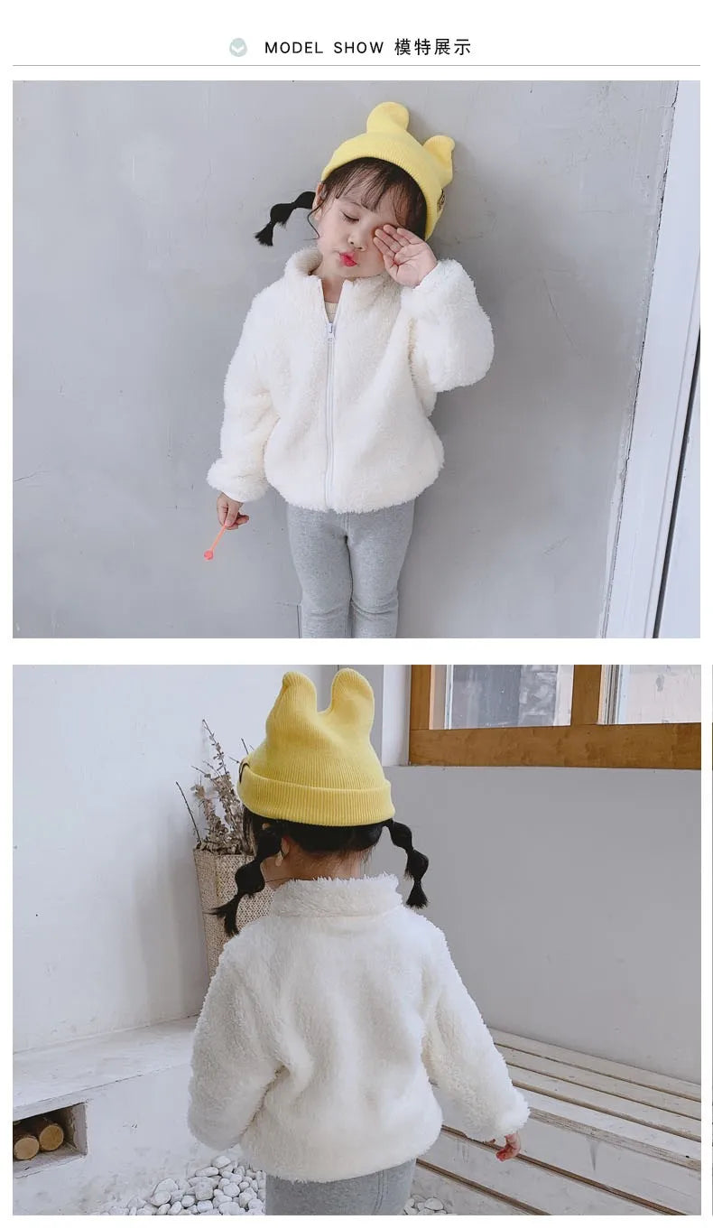 Solid Color Fashion Children Plush Coat Autumn Winter Warm Baby Girl Boy Casual Jacket Greatcoat Kids Clothing Toddler Outerwear