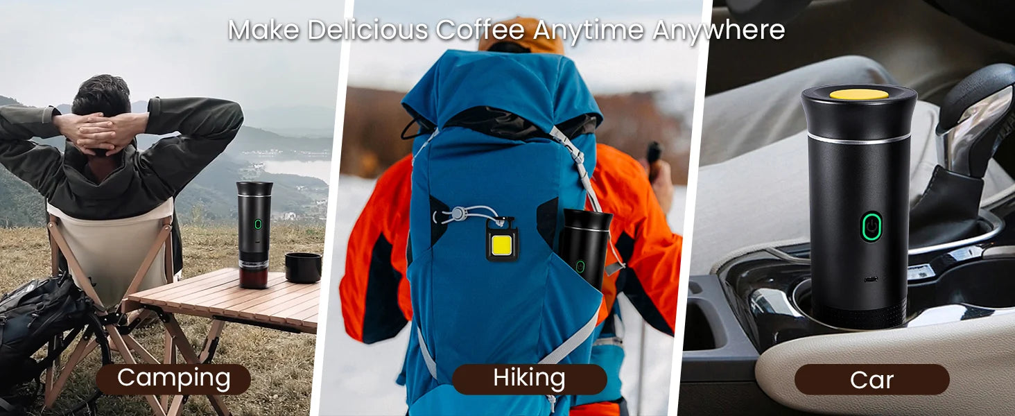 Portable espresso machine, coffee maker for on the go, 3-in-1 rechargeable coffee maker for the car, compatible with ground coff