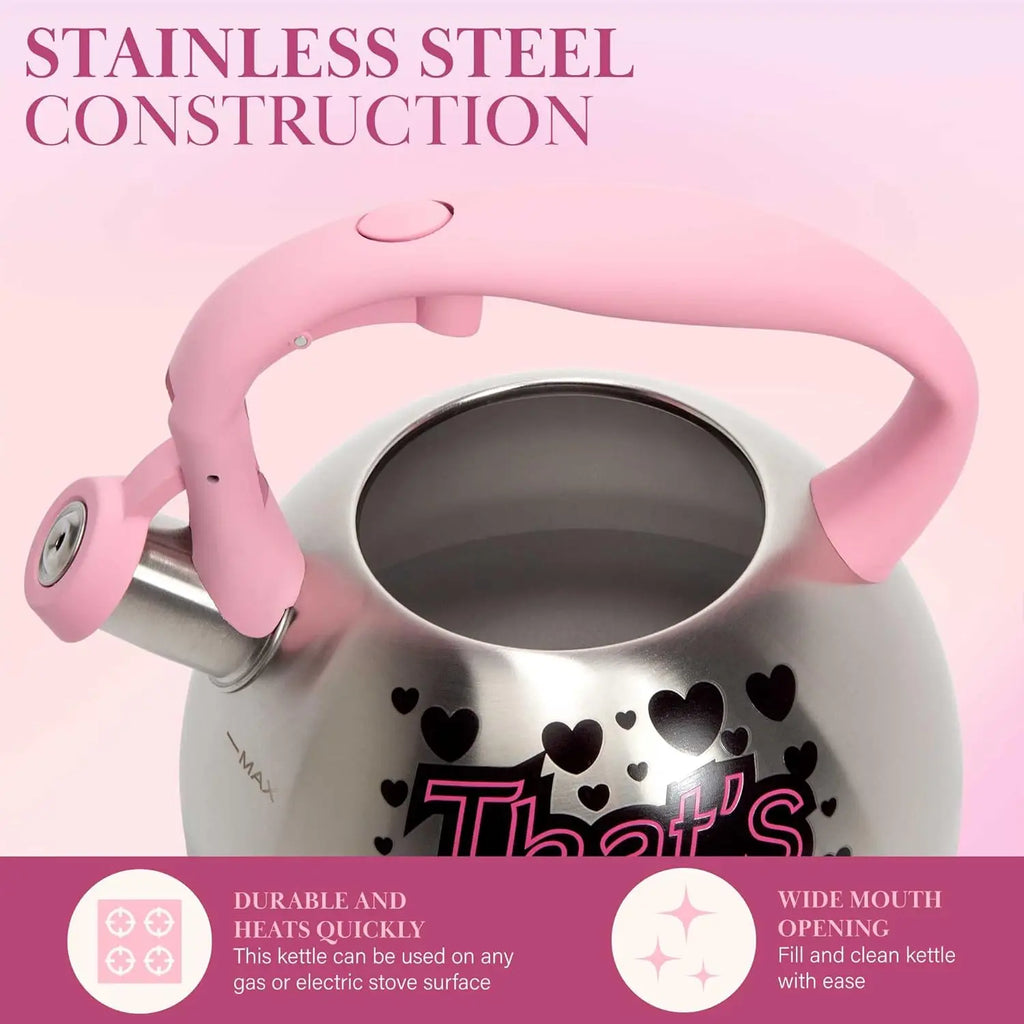 Whistling Stovetop Tea Kettle, Stainless Steel with Color Changing "That's Hot" Heat Indicator Design, Soft Touch Handle, 2.5-Qu