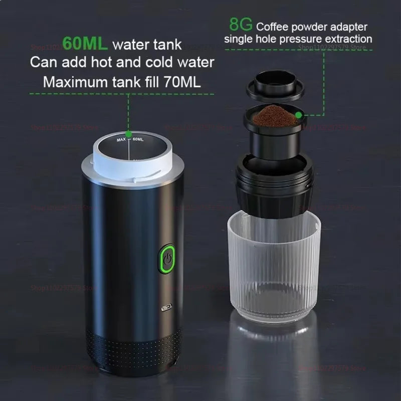 Portable Espresso Coffee Maker 3-in-1 Capsule Coffee Maker USB Rechargeable for Car & Home Camping Electric Coffee Machine
