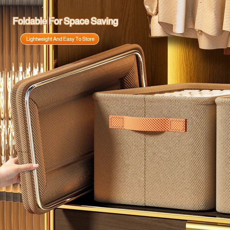 Home Clothing Storage Bin, Thickened Fabric Foldable Organizer with Steel Frame, Clothes/Pants Storage Box, for Closet/Bedroom