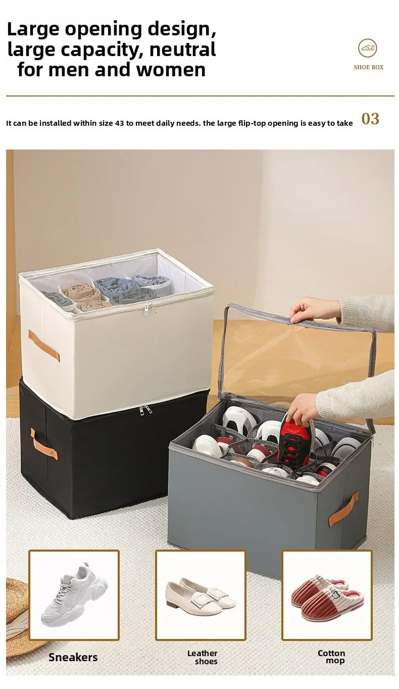 Multifunctional Grid Storage Shoe Box Cross-border Foldable Fabric with Cover Dustproof and Washable Sundries Storage Box