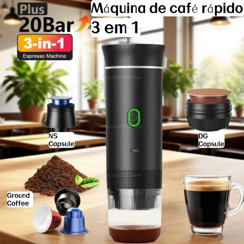 3-in-1 Electric Wireless Heating Coffee Machine Fit for Coffee Capsule/Powder Travel Coffee Maker for Car & Home Camping Travel