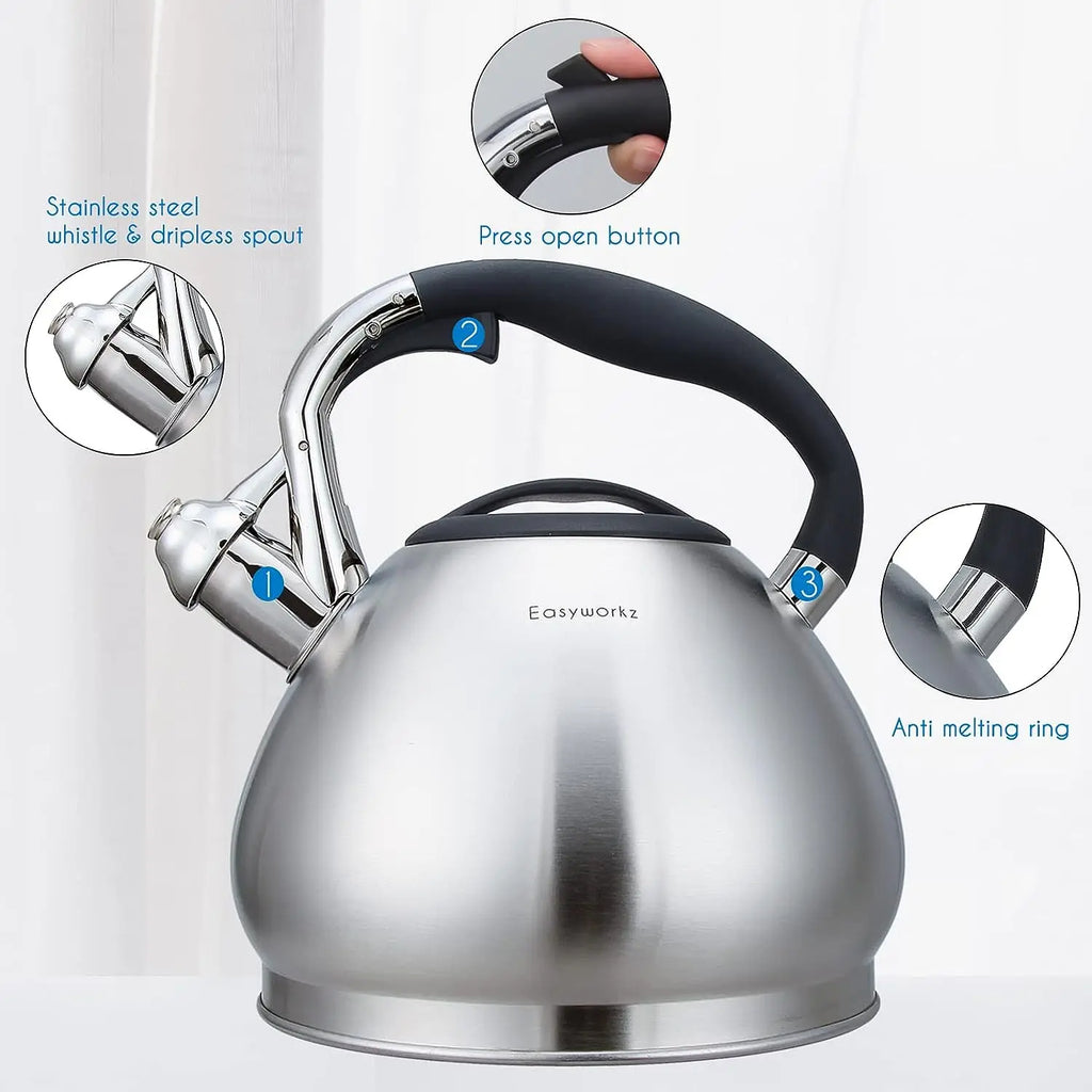 Easyworkz Whistling Stovetop Tea Kettle Food Grade Stainless Steel Hot Water Tea Pot With Loud Whistle,2.65 Quart(2.5l)