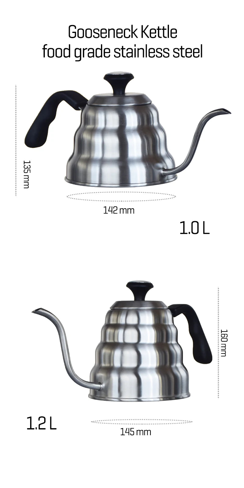 1.0L 1.2L Stainless Steel Gooseneck Pour Over Coffee kettle with Thermometer