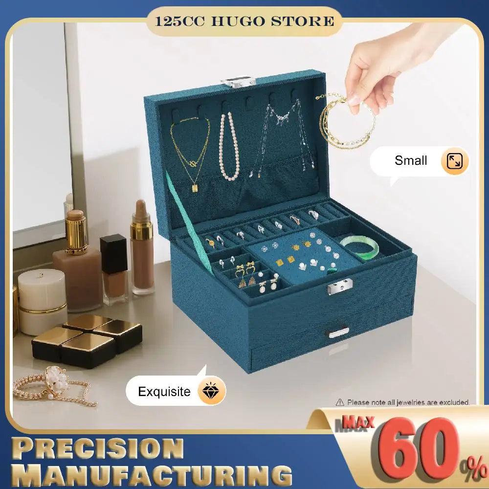 3-Tier Jewelry Box Dark Green Suede Fabric Rings Earrings Bracelets Drawer Organizer Small Item Sorting Storage Tool