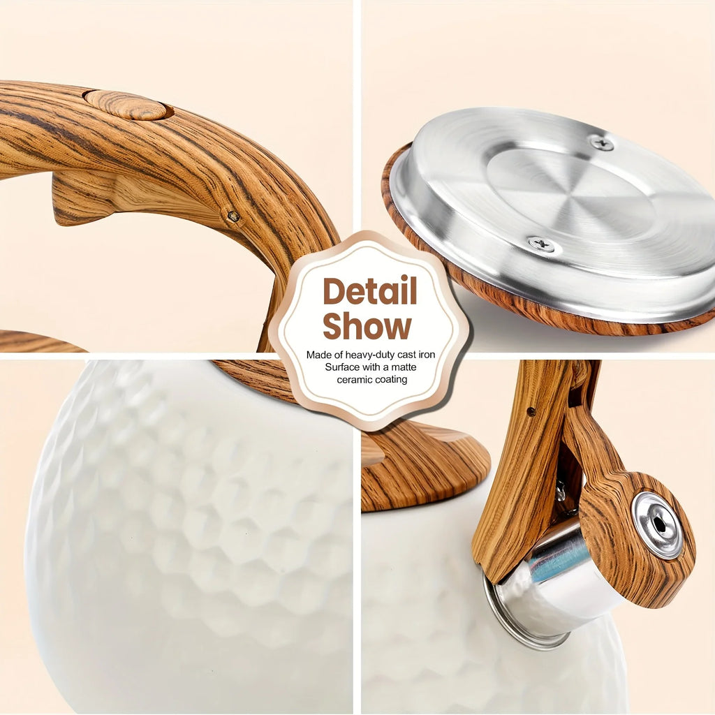 3L Stainless Steel Whistling Tea Kettle, Wood Handle. For All Stovetops, Indoor & Outdoor Use. Easy Clean.