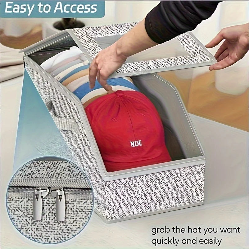 1PC multifunctional dust-proof zipper fabric storage box, large capacity wardrobe organizer, stackable for hats, clothes, dolls