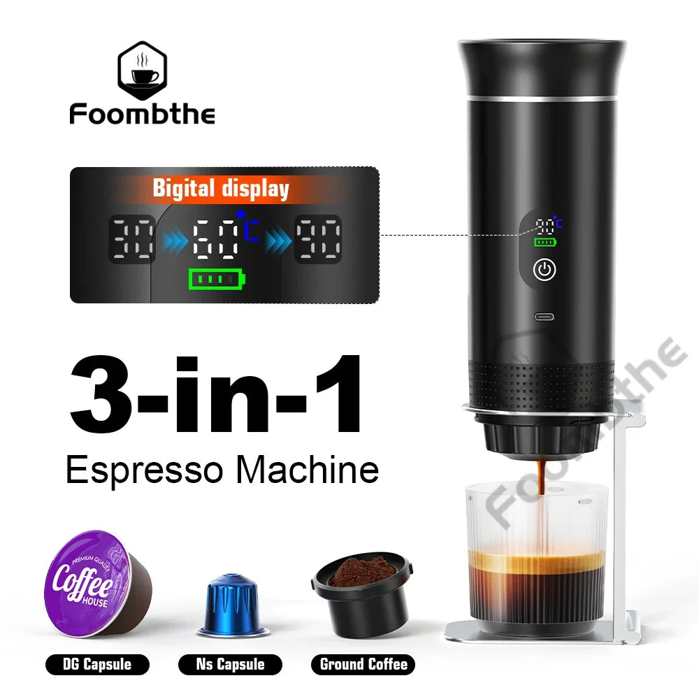 Foombthe Portable Espresso Coffee Machine With Digital Display 3-in-1 Capsule Coffee Maker for Car & Home Camping Coffee Maker