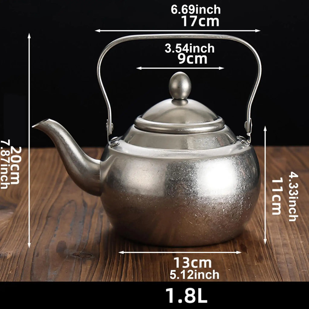 Thick stainless steel teapot with handle, portable, with removable infuser,