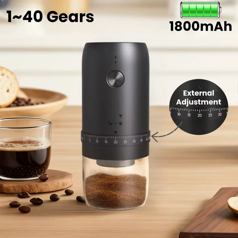 Portable 1800mAh Electric Coffee Bean Grinder 40 Gears External Adjustable Home Rechargeable Grinders Household Coffee Machine