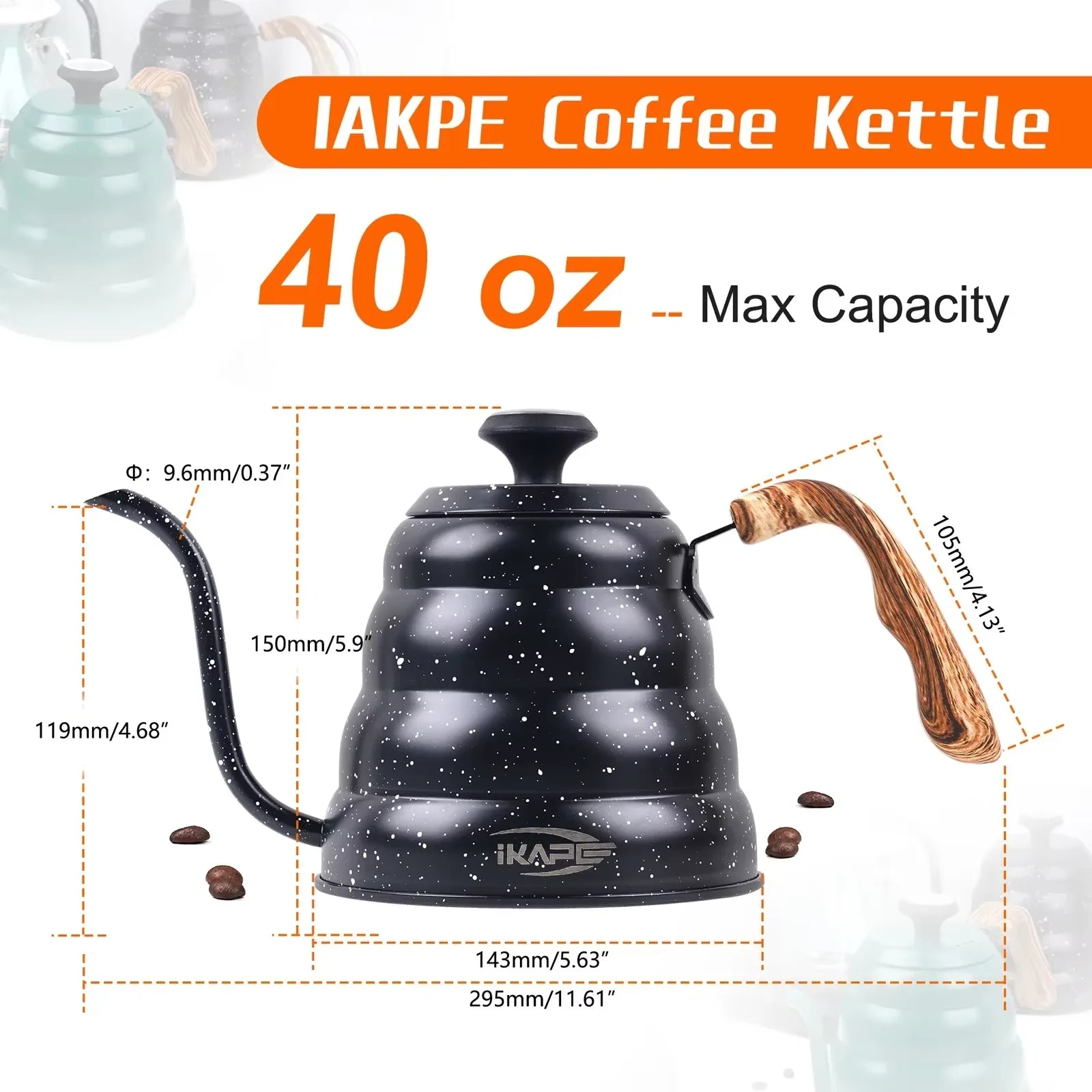 IKAPE Espresso Pour Over Coffee Kettle, Gooseneck Tea Kettle, Premium Stainless Steel Kettle Body，40 oz with Thermometer