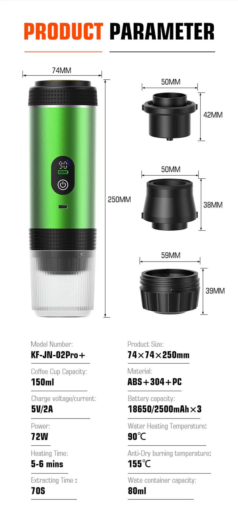 Foombthe 3-in-1 Capsule Coffee Maker With Digital Display Portable Espresso Coffee Machine for Car & Home Camping Coffee Maker