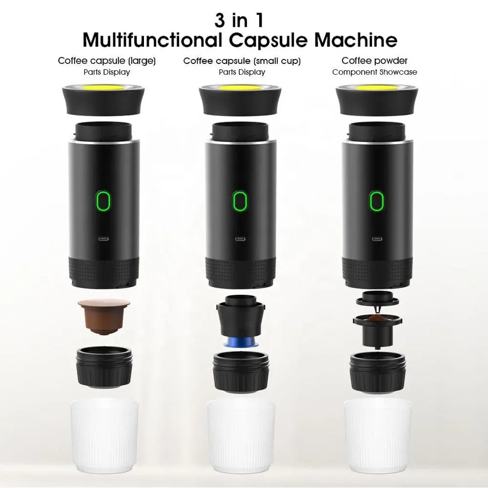 Wireless Electric Portable Espresso 3-in-1 Coffee Machine for Car & Home Camping Coffee Maker Capsule Powder Travel Coffee Maker