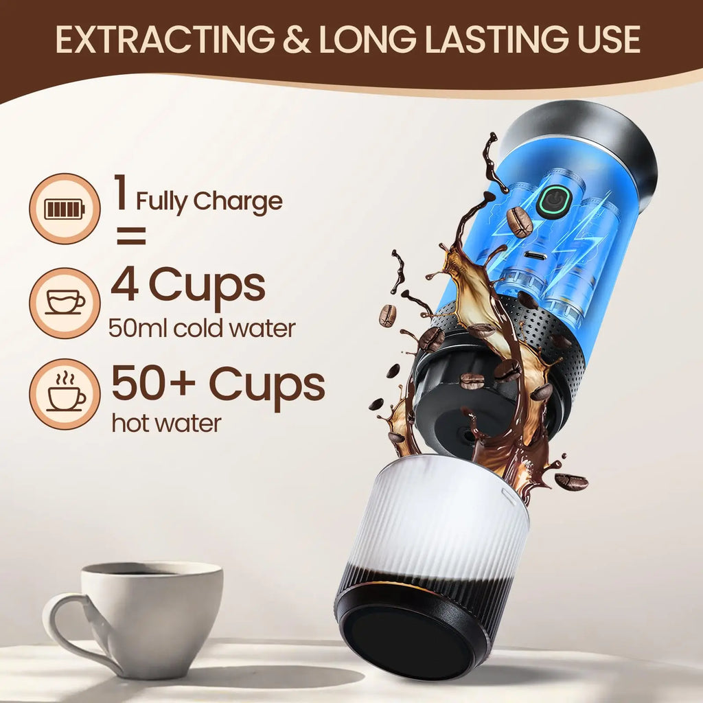 Portable espresso machine, coffee maker for on the go, 3-in-1 rechargeable coffee maker for the car, compatible with ground coff