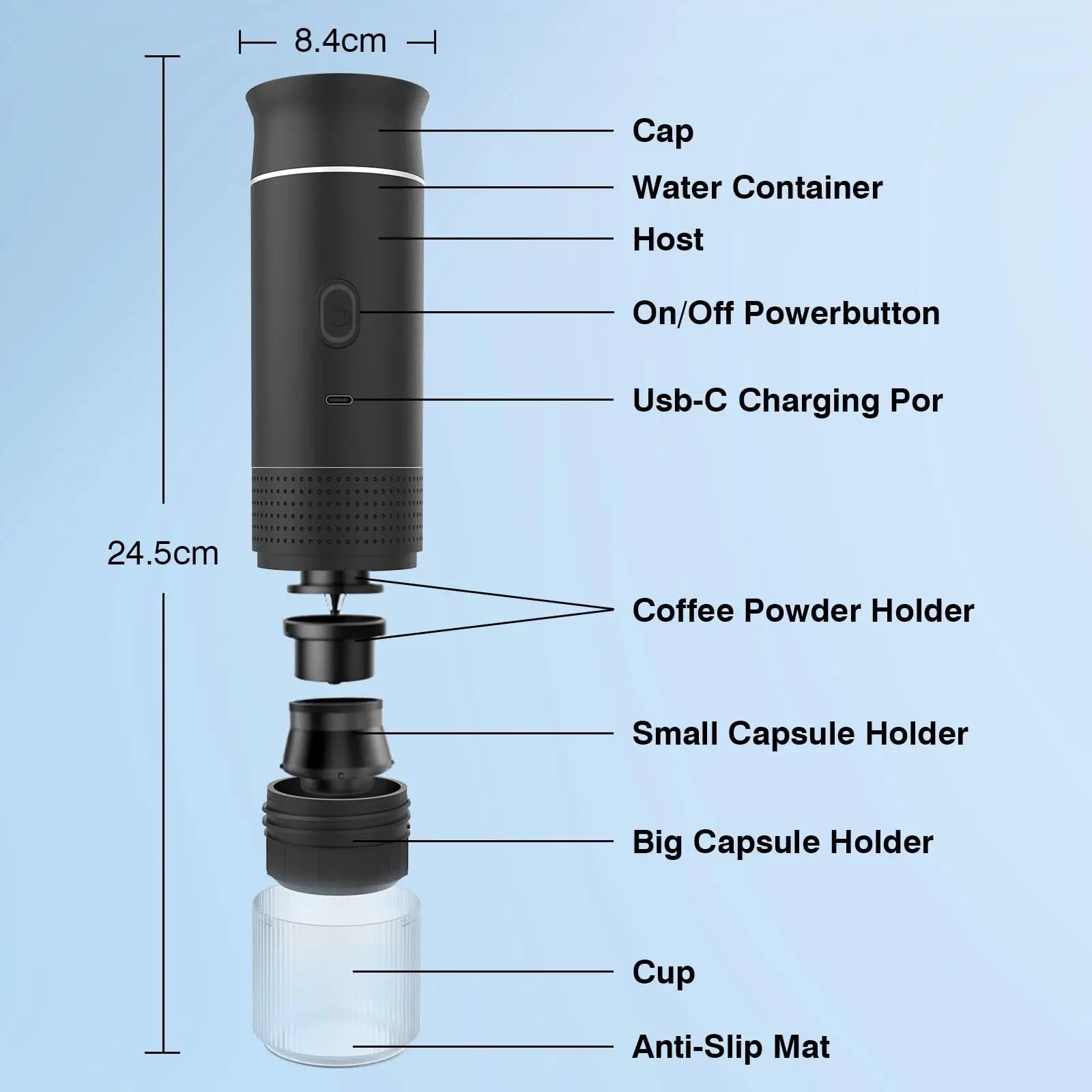 Portable espresso machine, coffee maker for on the go, 3-in-1 rechargeable coffee maker for the car, compatible with ground coff