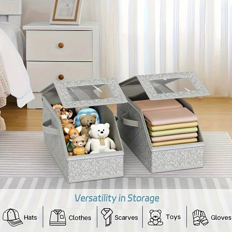 1PC multifunctional dust-proof zipper fabric storage box, large capacity wardrobe organizer, stackable for hats, clothes, dolls