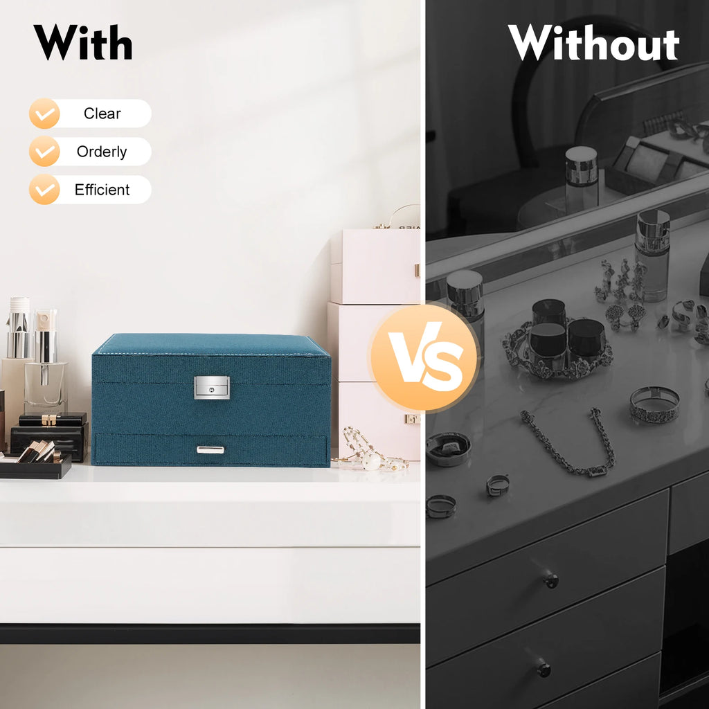 3-Tier Jewelry Box Dark Green Suede Fabric Rings Earrings Bracelets Drawer Organizer Small Item Sorting Storage Tool