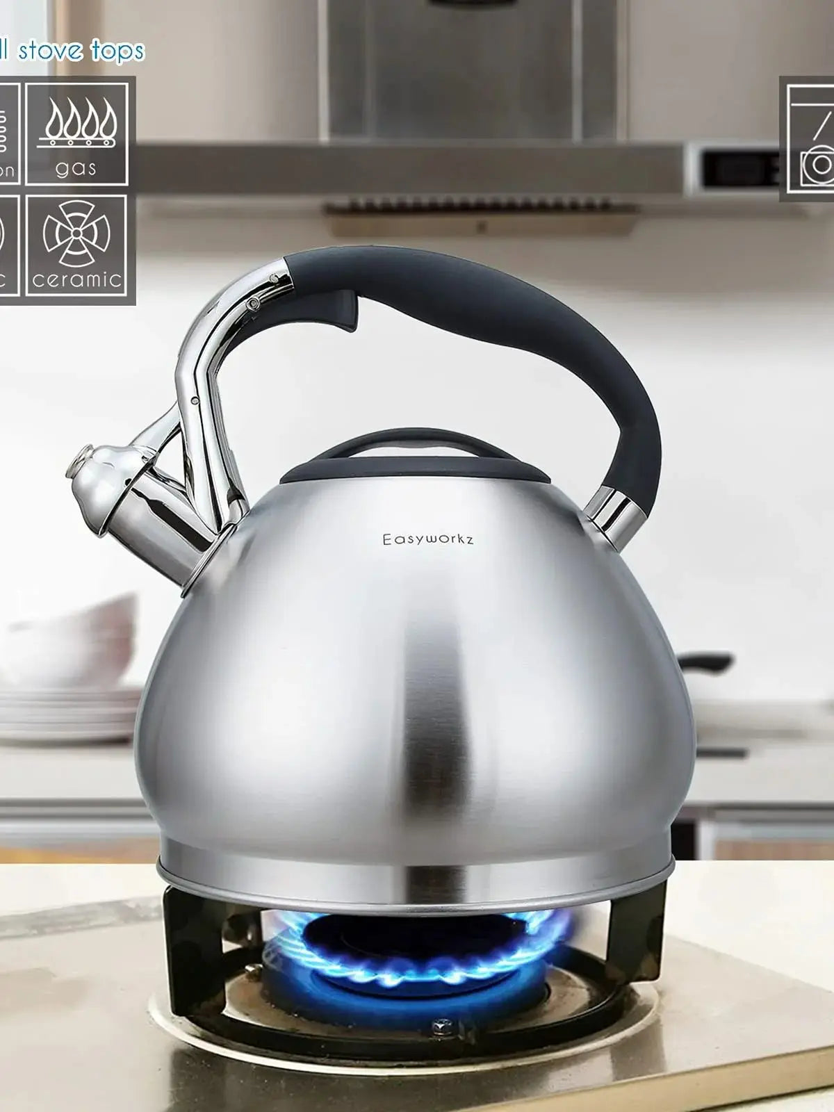 Easyworkz Whistling Stovetop Tea Kettle Food Grade Stainless Steel Hot Water Tea Pot With Loud Whistle,2.65 Quart(2.5l)