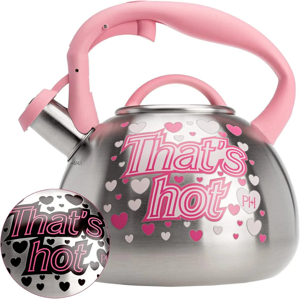 Whistling Stovetop Tea Kettle, Stainless Steel with Color Changing "That's Hot" Heat Indicator Design, Soft Touch Handle, 2.5-Qu