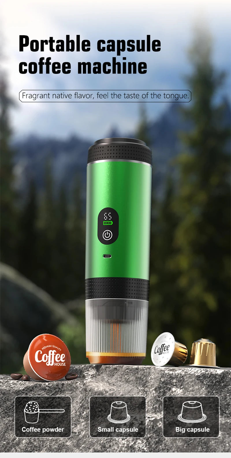 Foombthe 3-in-1 Capsule Coffee Maker With Digital Display Portable Espresso Coffee Machine for Car & Home Camping Coffee Maker