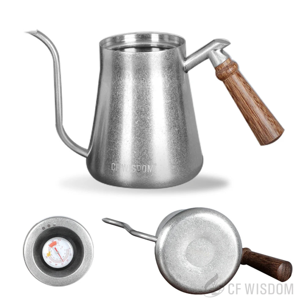 CF WISDOM Vintage 600ml Stainless Steel Pour Over Coffee Kettle - Retro Design, Gooseneck Spout, Ideal for Hand Drip Coffee & Te