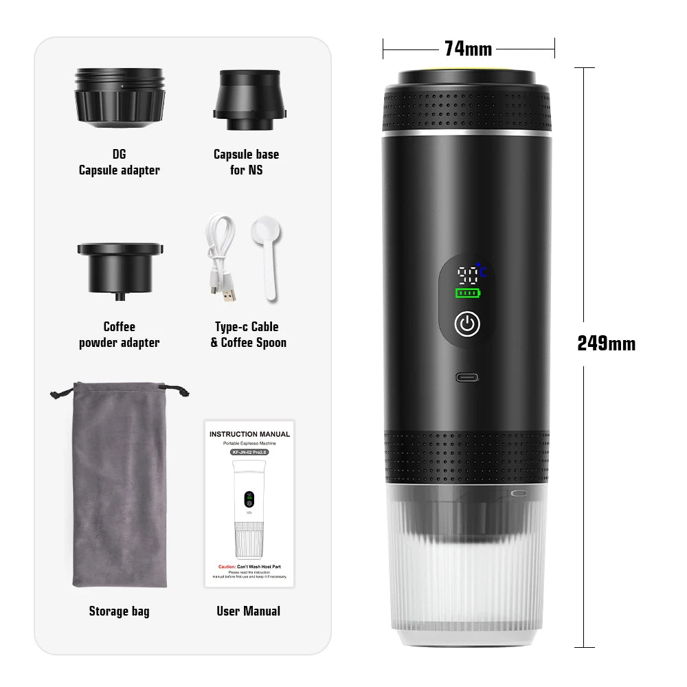 Foombthe 3-in-1 Capsule Coffee Maker With Digital Display Portable Espresso Coffee Machine for Car & Home Camping Coffee Maker