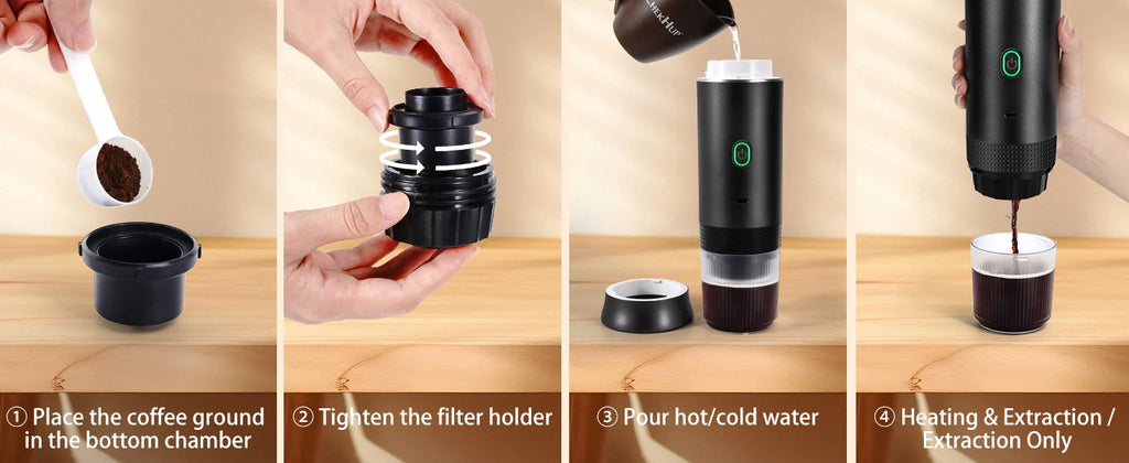 Portable espresso machine, coffee maker for on the go, 3-in-1 rechargeable coffee maker for the car, compatible with ground coff
