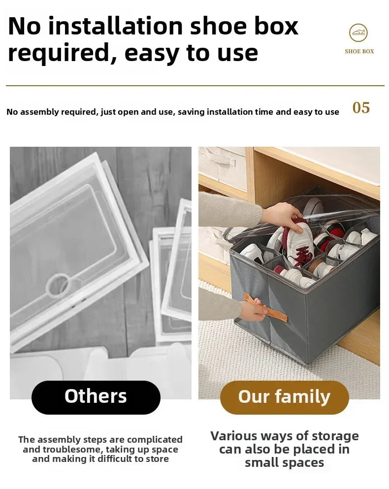 Multifunctional Grid Storage Shoe Box Cross-border Foldable Fabric with Cover Dustproof and Washable Sundries Storage Box