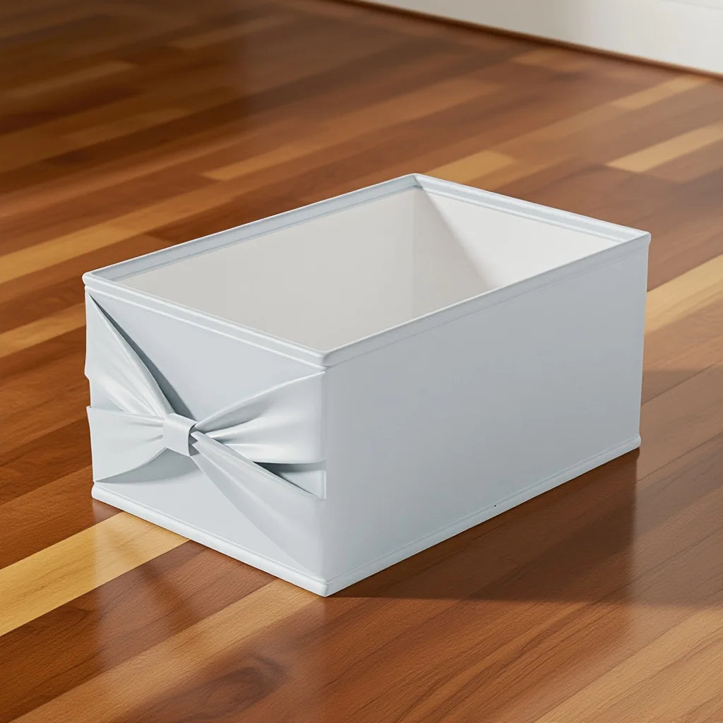 Soft Pink/Blue Fabric Storage Box with Bow. Multi-Grid Organizer for Closet, Socks & Accessories. Save Space, Durable & Stylish.