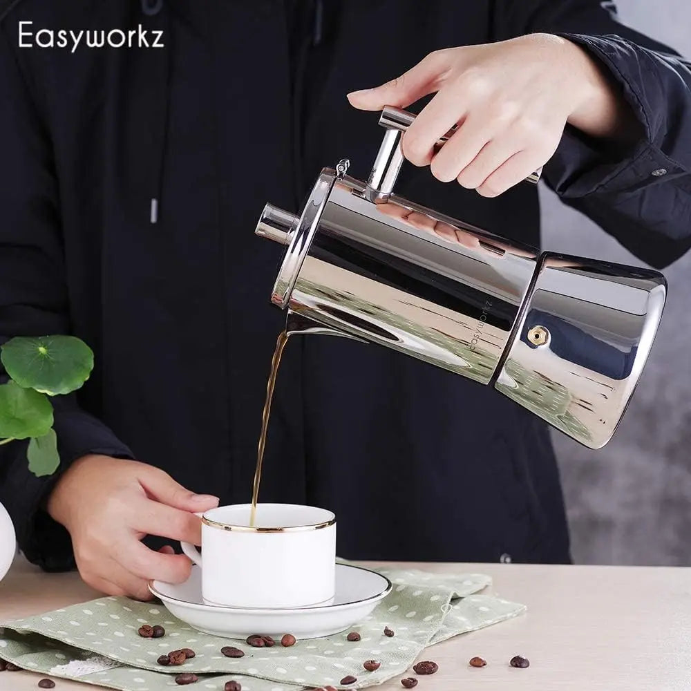 Easyworkz Diego Stovetop Espresso Maker Stainless Steel Italian Coffee Machine Maker Induction Moka Pot