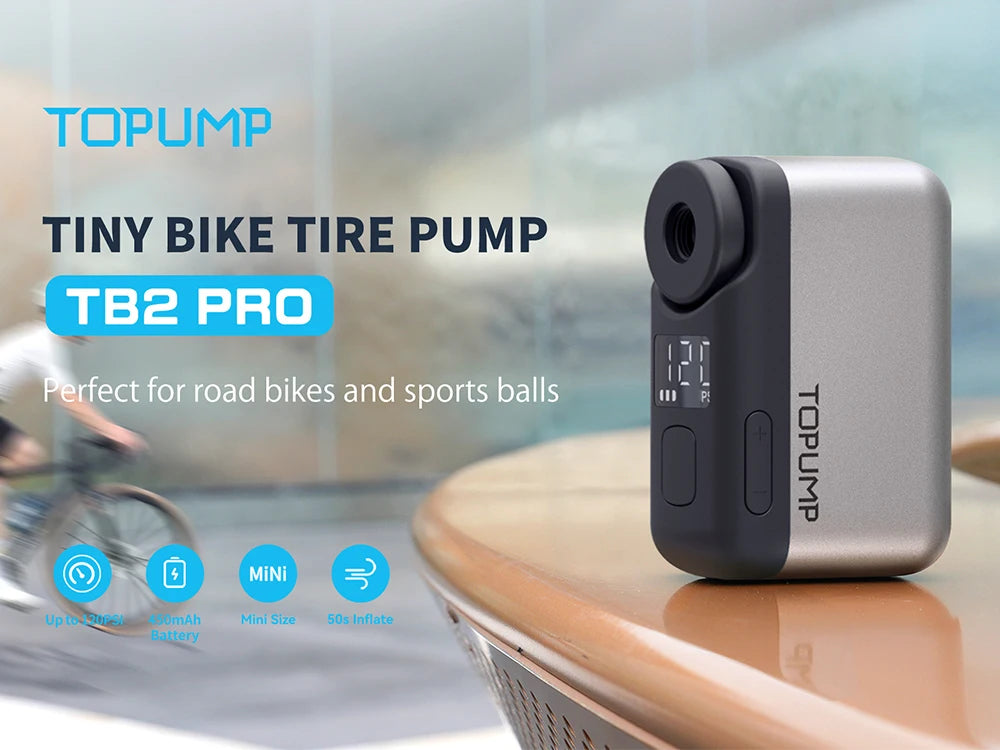 TOPUMP TB2 PRO Mini Portable Electric Pump for Bike Cordless Tire Inflator 120PSI Max 450mAh Battery with Screen Fast Charging