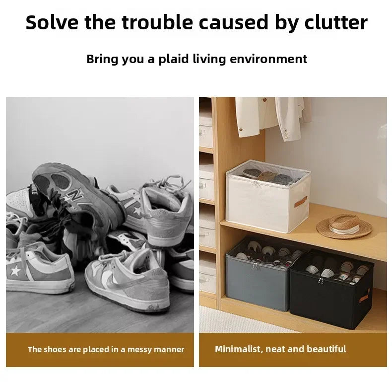 Multifunctional Grid Storage Shoe Box Cross-border Foldable Fabric with Cover Dustproof and Washable Sundries Storage Box