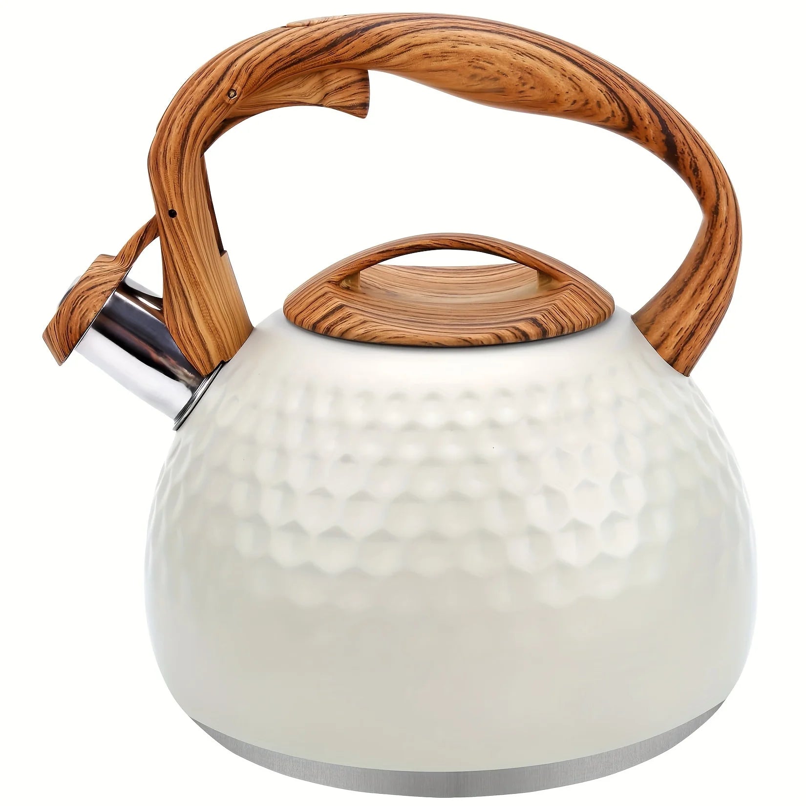 3L Stainless Steel Whistling Tea Kettle, Wood Handle. For All Stovetops, Indoor & Outdoor Use. Easy Clean.