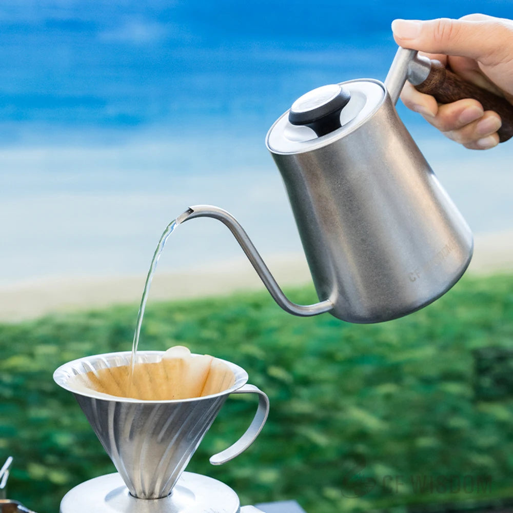 CF WISDOM Vintage 600ml Stainless Steel Pour Over Coffee Kettle - Retro Design, Gooseneck Spout, Ideal for Hand Drip Coffee & Te