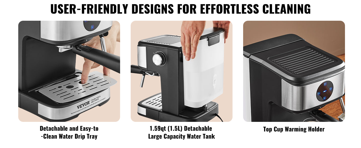 SucceBuy Espresso Machine 15 Bar Coffee and Espresso Maker w/ Milk Frother Steam Wand Professional Semi-Automatic Coffee Machine